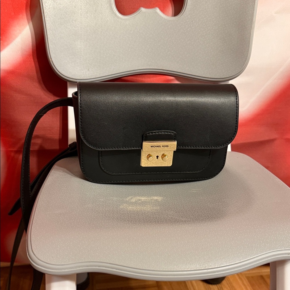 MICHAEL Michael Kors Black Leather Crossbody with Gold-Tone Lock